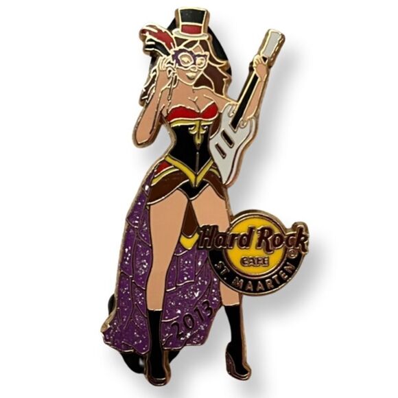 Hard Rock Cafe Limited Edition 200 Masked Girl With Guitar St. Maarten 2013 Pin - Picture 2 of 4